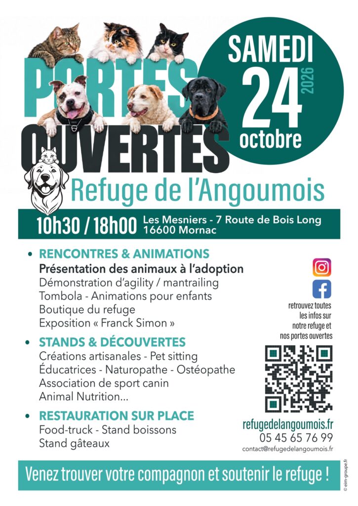 affiche portes ouverte du refuge de l'angoumois - samedi 26 octobre 2026